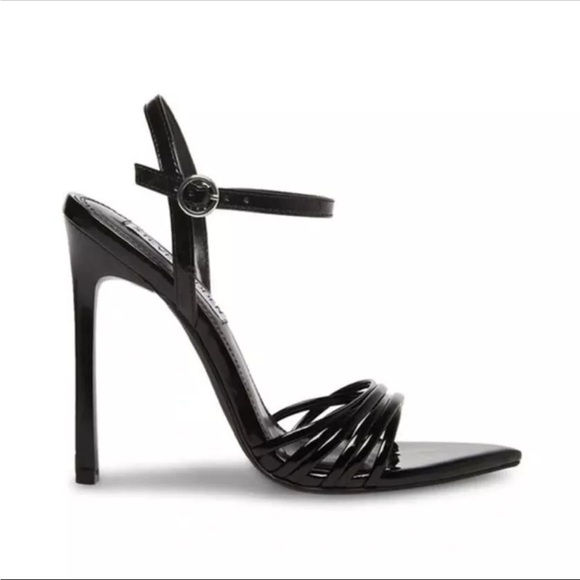 Steve Madden Wendy Black Snakeskin Embossed Leather Ankle Strap Heels  7.5 EUC - Picture 1 of 6